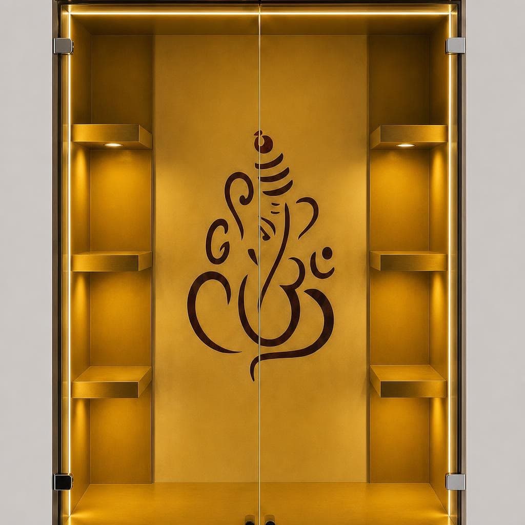 Crystal Sanctum mandir — glass front detail